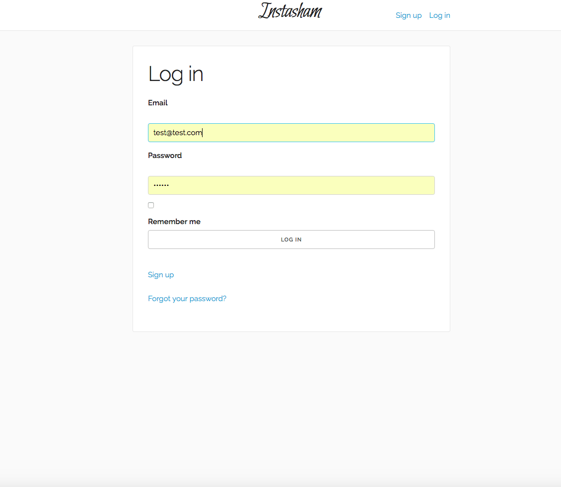 Instasham - Log in